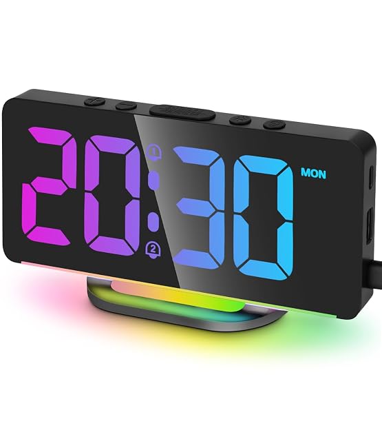 Reloj despertador de espejo LED RGB Goxiry con pantalla en color