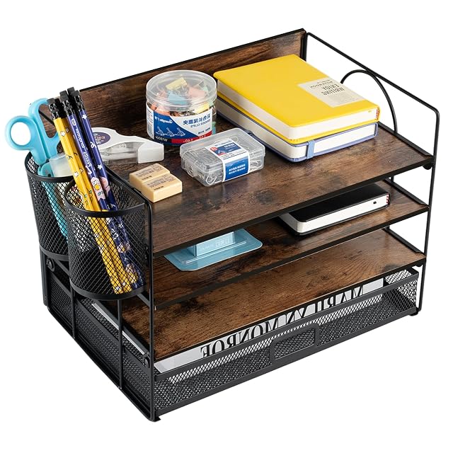 Organizador de escritorio de 4 niveles en madera y metal ZNMYDMT