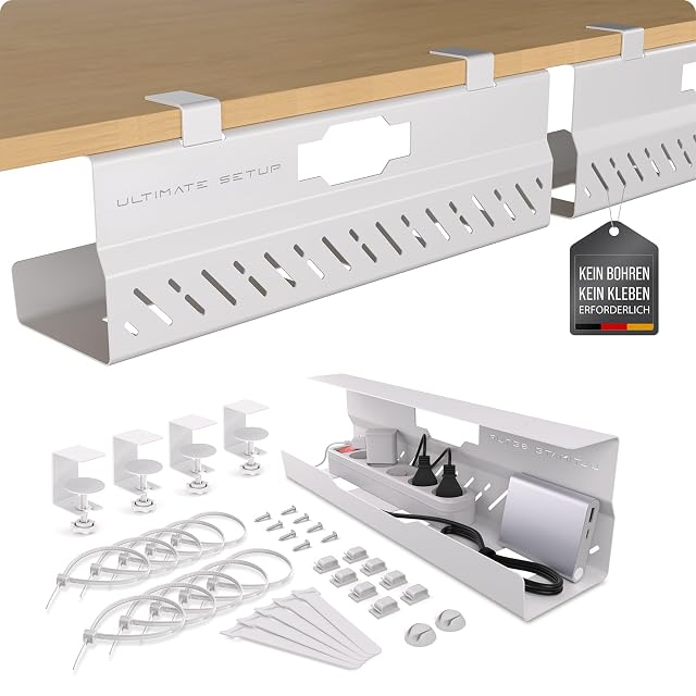 Cesta de cables y alimentación sobredimensionada Ultimate Setup bajo el escritorio