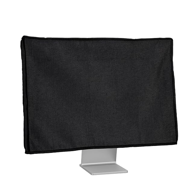 Funda antipolvo de lino kwmobile sobre un monitor de sobremesa