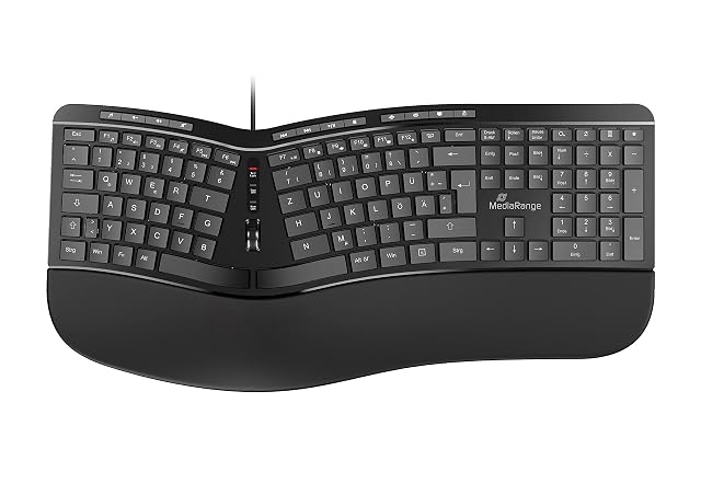 Teclado ergonómico con cable MediaRange con disposición QWERTZ alemana
