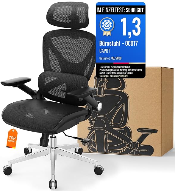 Silla de oficina ergonómica CAPOT con soporte lumbar y reposacabezas ajustables