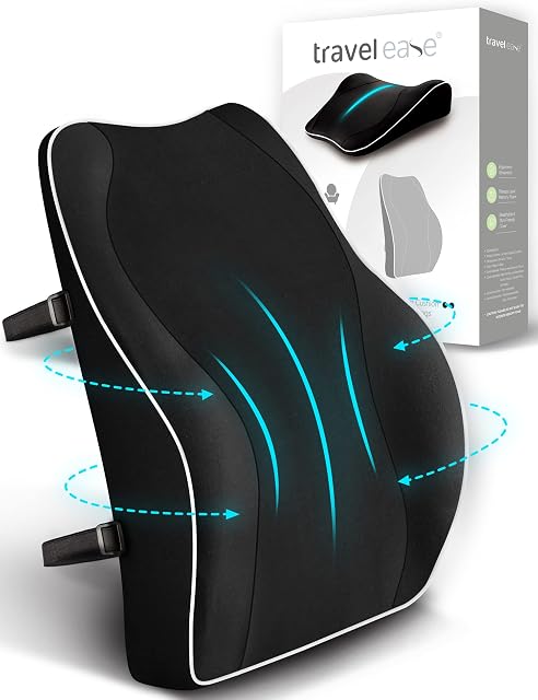 Cojín de soporte lumbar de espuma viscoelástica Travel Ease atado a una silla