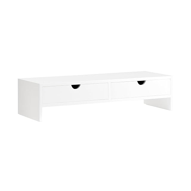 Soporte de monitor SoBuy con acabado de madera y dos cajones